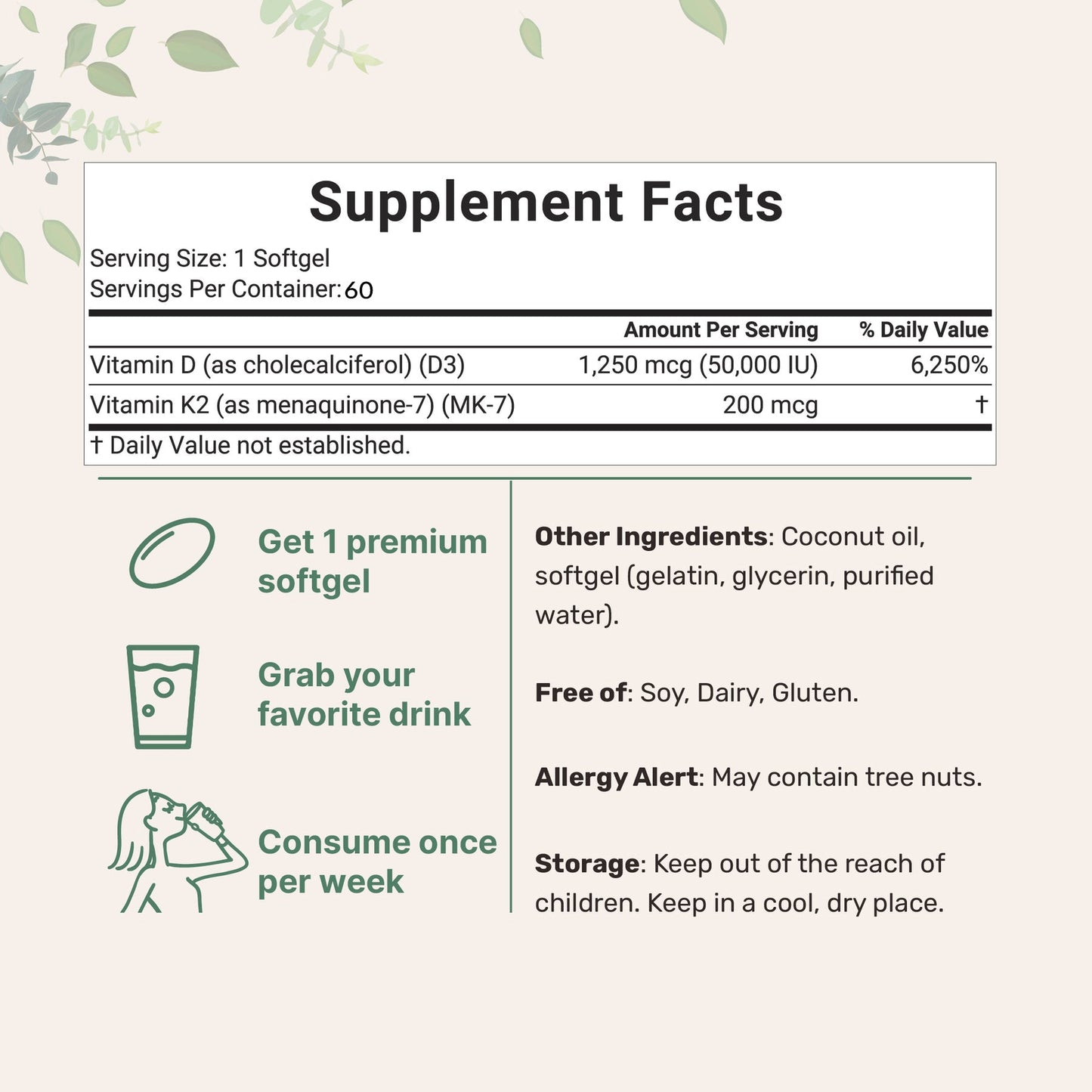 GraviGlow™ Vitamin D3 K2 Soft Gels